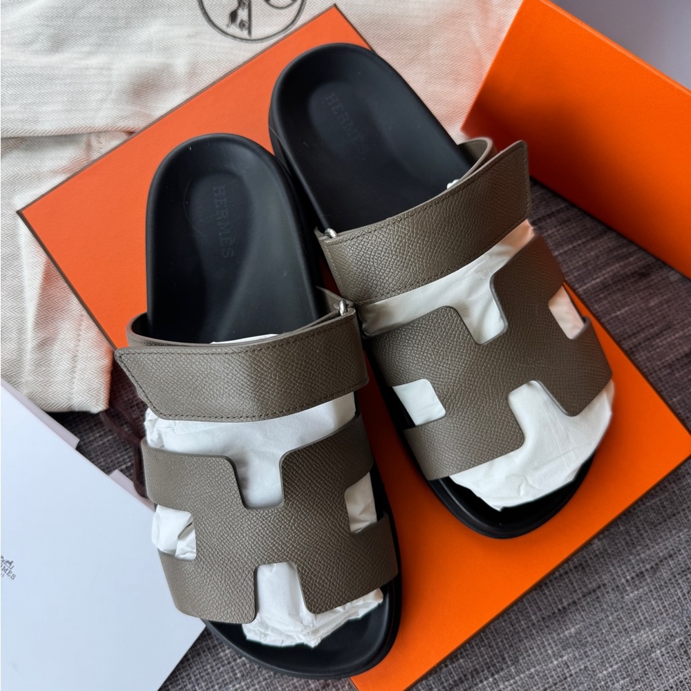 Hermes Etoupe Oran Slide Sandals